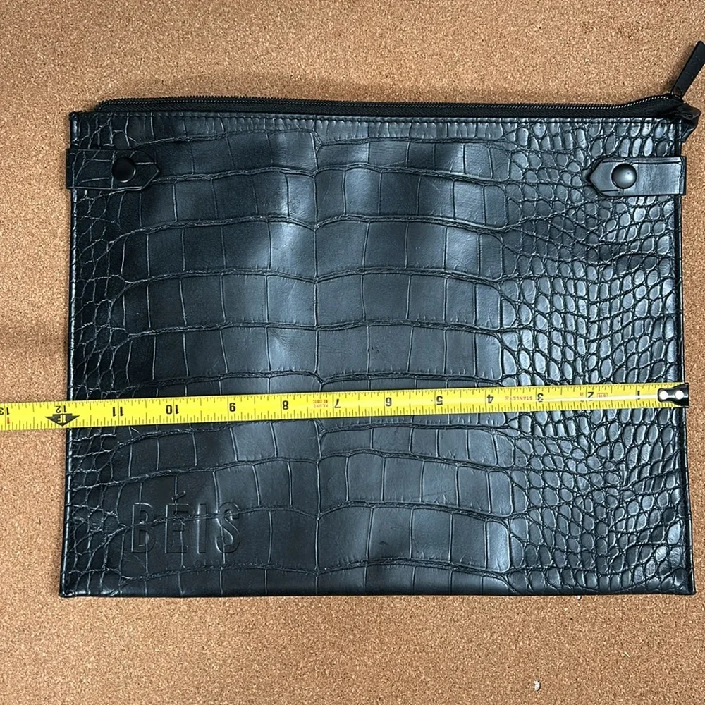 Beis Black Faux Leather The work Tote Croc Laptop Sleeve